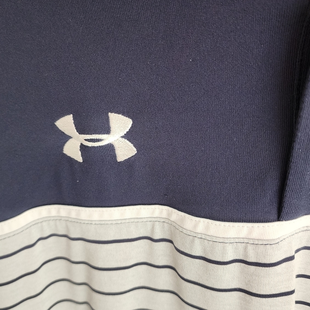 Under Armour Men's Navy and White Striped Polo Shirt - Picture 3 of 4